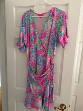 Lilly Pulitzer Pink Multicolor Floral Wrap Midi Dress